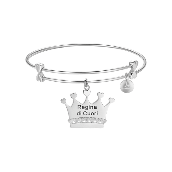 PULSERA DE ACERO CON CORONA Y ESCRITURA "REINA DE CORAZONES" Luca Barra