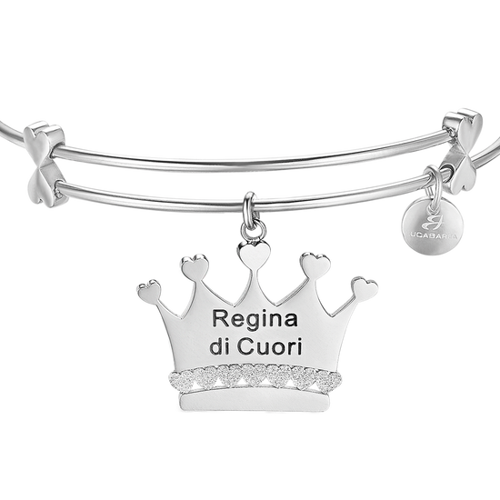 PULSERA DE ACERO CON CORONA E INSCRIPCIÓN "REINA DE CORAZONES