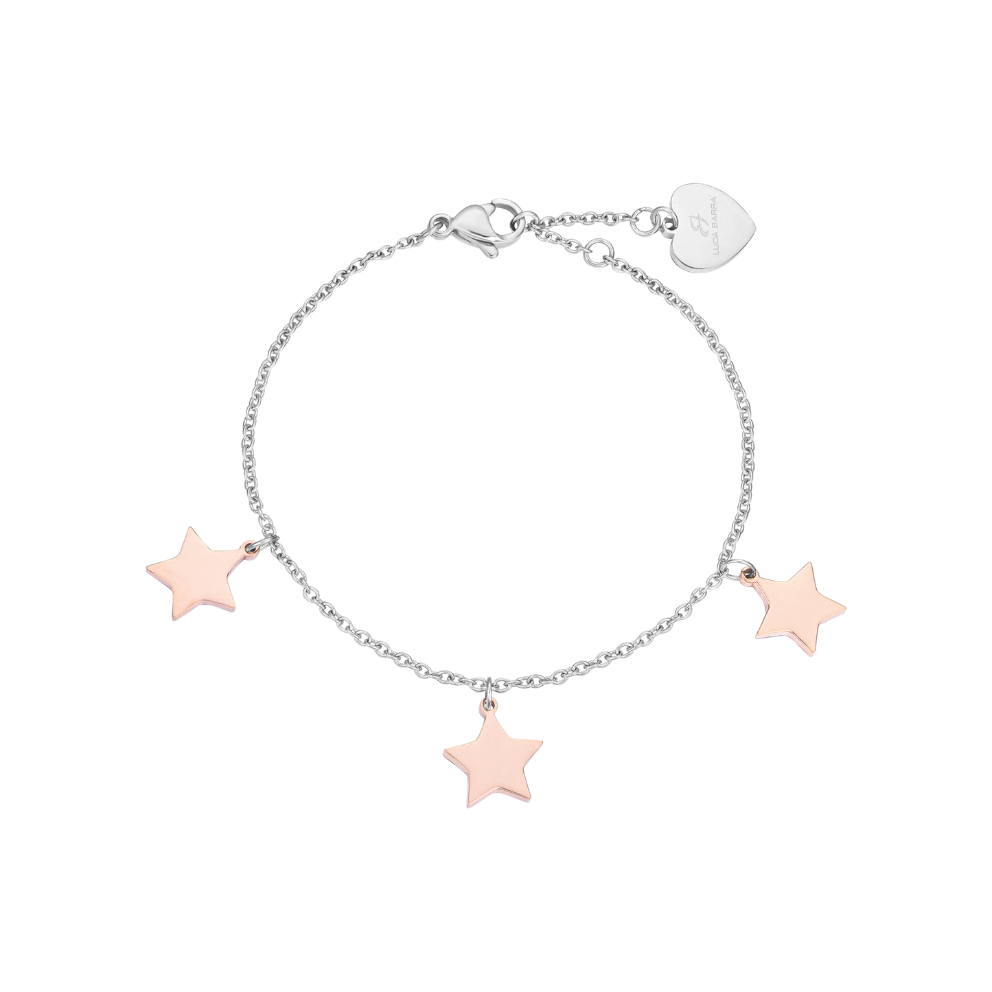 PULSERA DE ACERO CON ESTRELLAS ROSAS