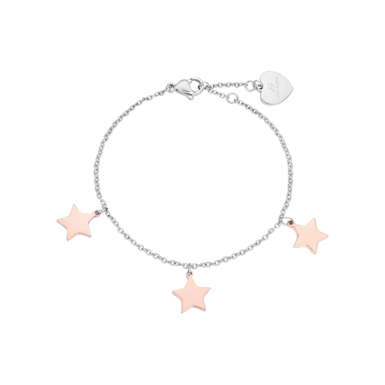 PULSERA DE ACERO CON ESTRELLAS ROSAS