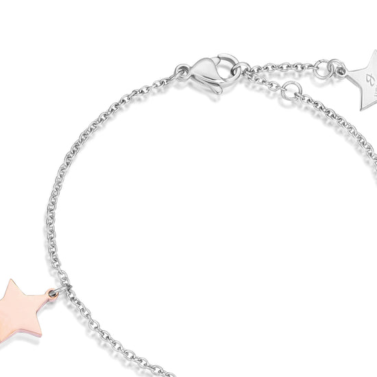 PULSERA DE ACERO CON ESTRELLAS ROSAS