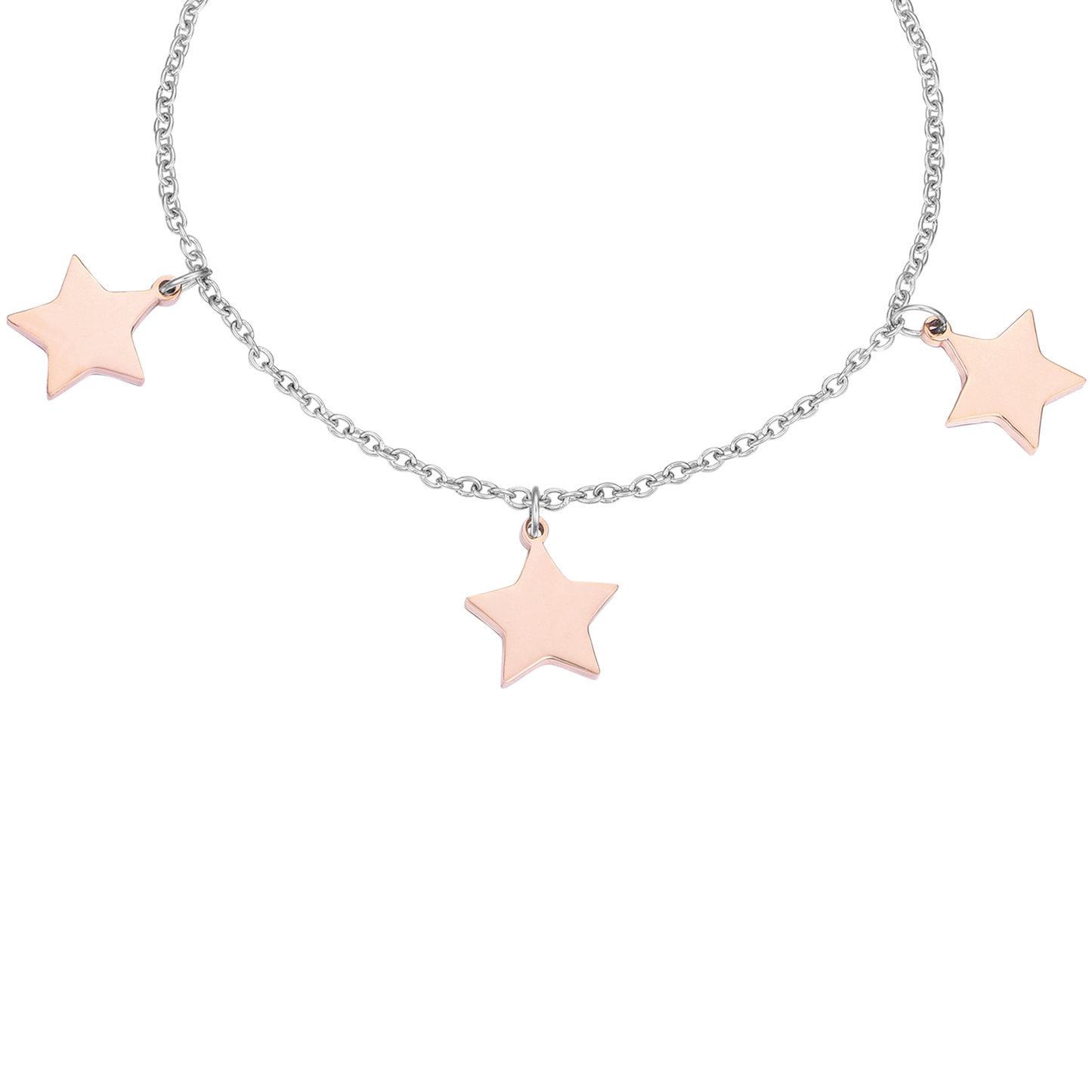 PULSERA DE ACERO CON ESTRELLAS ROSAS