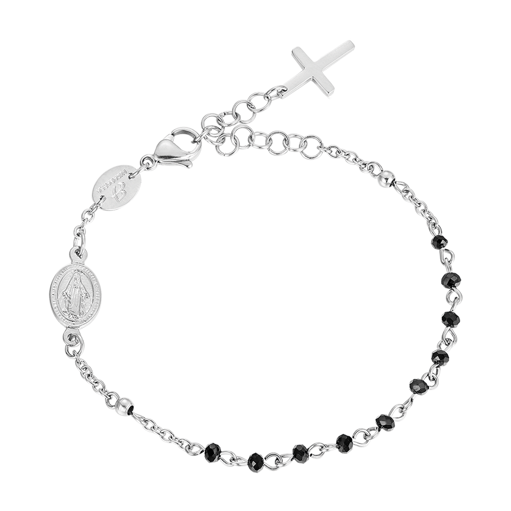 PULSERA ROSARIO DE MUJER EN ACERO CON CRISTALES NEGROS Luca Barra