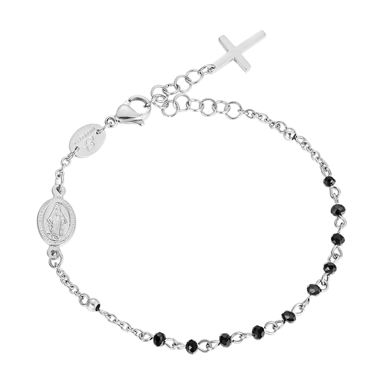 PULSERA ROSARIO DE ACERO PARA MUJER CON CRISTALES NEGROS