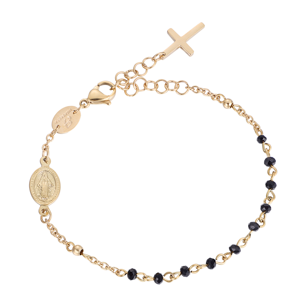 PULSERA ROSARIO DE ACERO PARA MUJER CON CRISTALES NEGROS