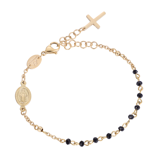 PULSERA ROSARIO DE ACERO PARA MUJER CON CRISTALES NEGROS