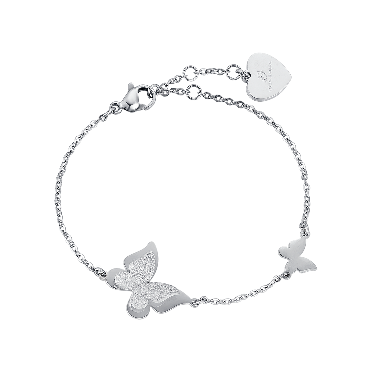 PULSERA DE ACERO, MARIPOSA CON PURPURINA BLANCA