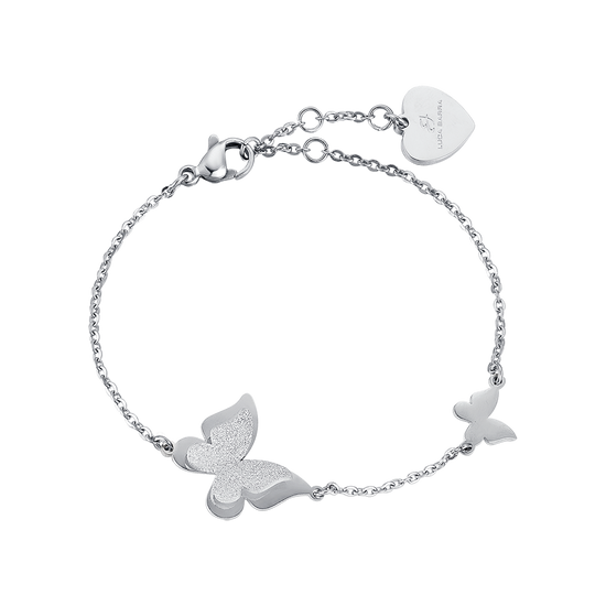 PULSERA DE ACERO, MARIPOSA CON PURPURINA BLANCA