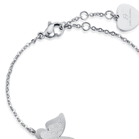 PULSERA DE ACERO, MARIPOSA CON PURPURINA BLANCA