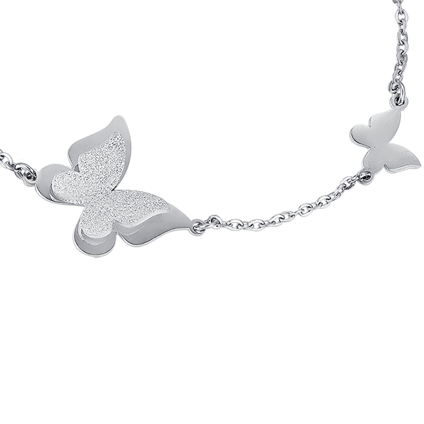 PULSERA DE ACERO, MARIPOSA CON PURPURINA BLANCA