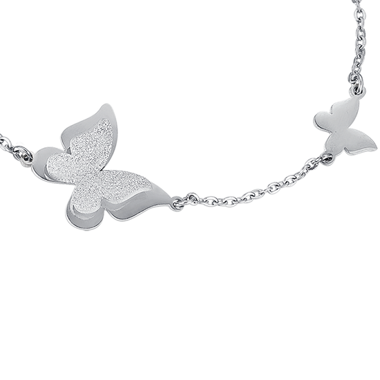 PULSERA DE ACERO, MARIPOSA CON PURPURINA BLANCA