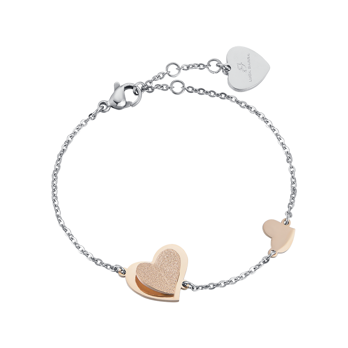 PULSERA DE ACERO INOXIDABLE, CORAZÓN DE ROSA IP CON BRILLANTE ROSA IP Luca Barra