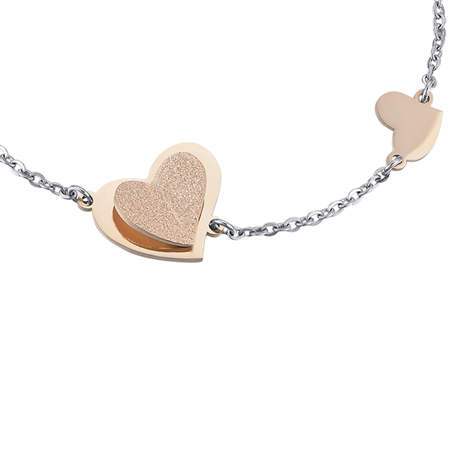 PULSERA DE ACERO CORAZÓN GLITTER IP ROSE
