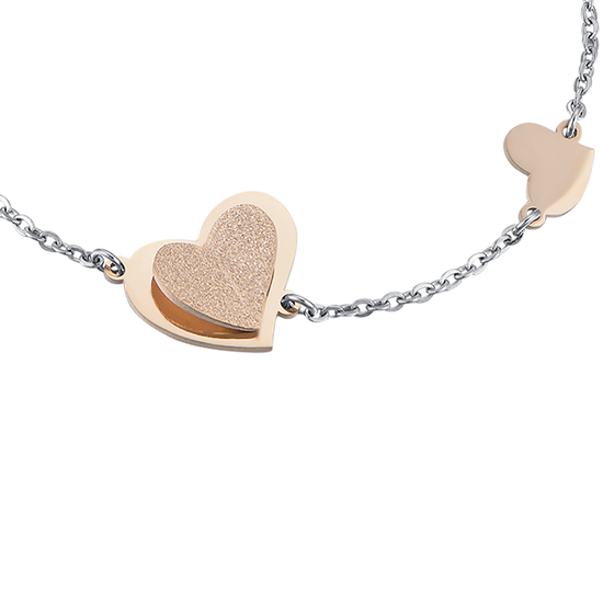 PULSERA DE ACERO CORAZÓN GLITTER IP ROSE