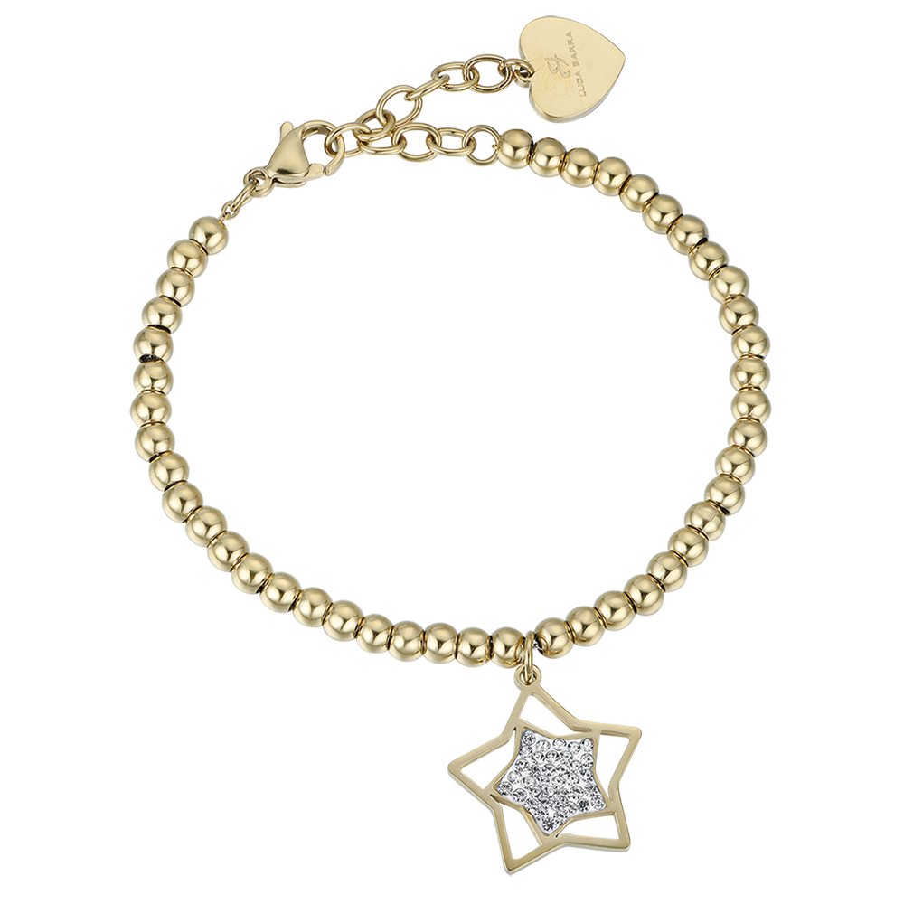IP PULSERA DE ACERO DORADO PARA MUJER CON ESTRELLA CON CRISTALES BLANCOS