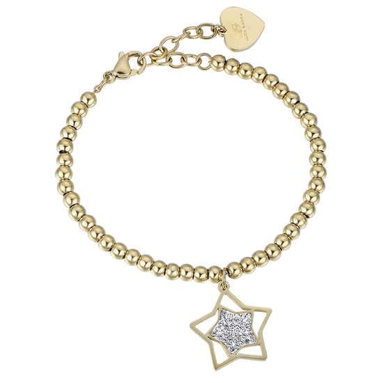 IP PULSERA DE ACERO DORADO PARA MUJER CON ESTRELLA CON CRISTALES BLANCOS