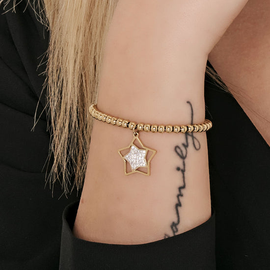 IP PULSERA DE ACERO DORADO PARA MUJER CON ESTRELLA CON CRISTALES BLANCOS