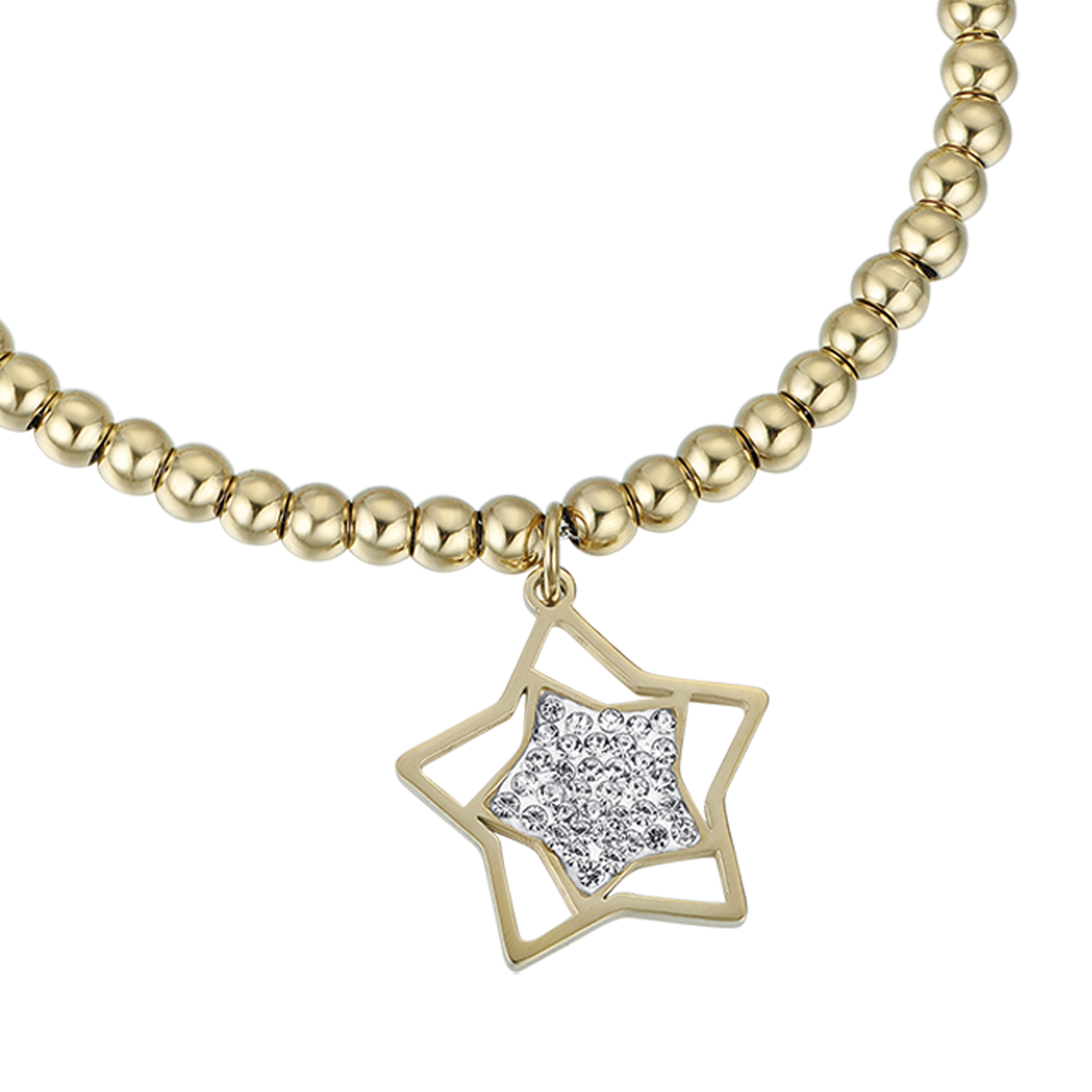 IP PULSERA DE ACERO DORADO PARA MUJER CON ESTRELLA CON CRISTALES BLANCOS