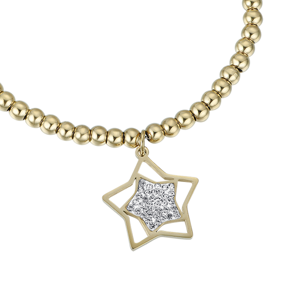 IP PULSERA DE ACERO DORADO PARA MUJER CON ESTRELLA CON CRISTALES BLANCOS