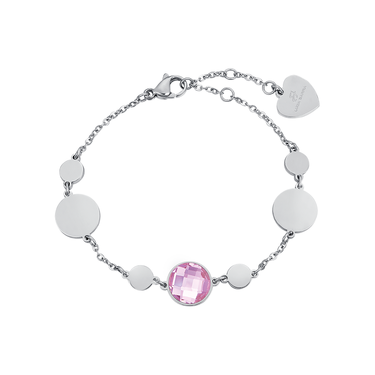 PULSERA DE ACERO CON PIEDRAS ROSAS
