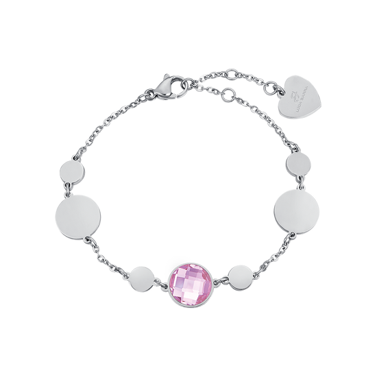 PULSERA DE ACERO CON PIEDRAS ROSAS