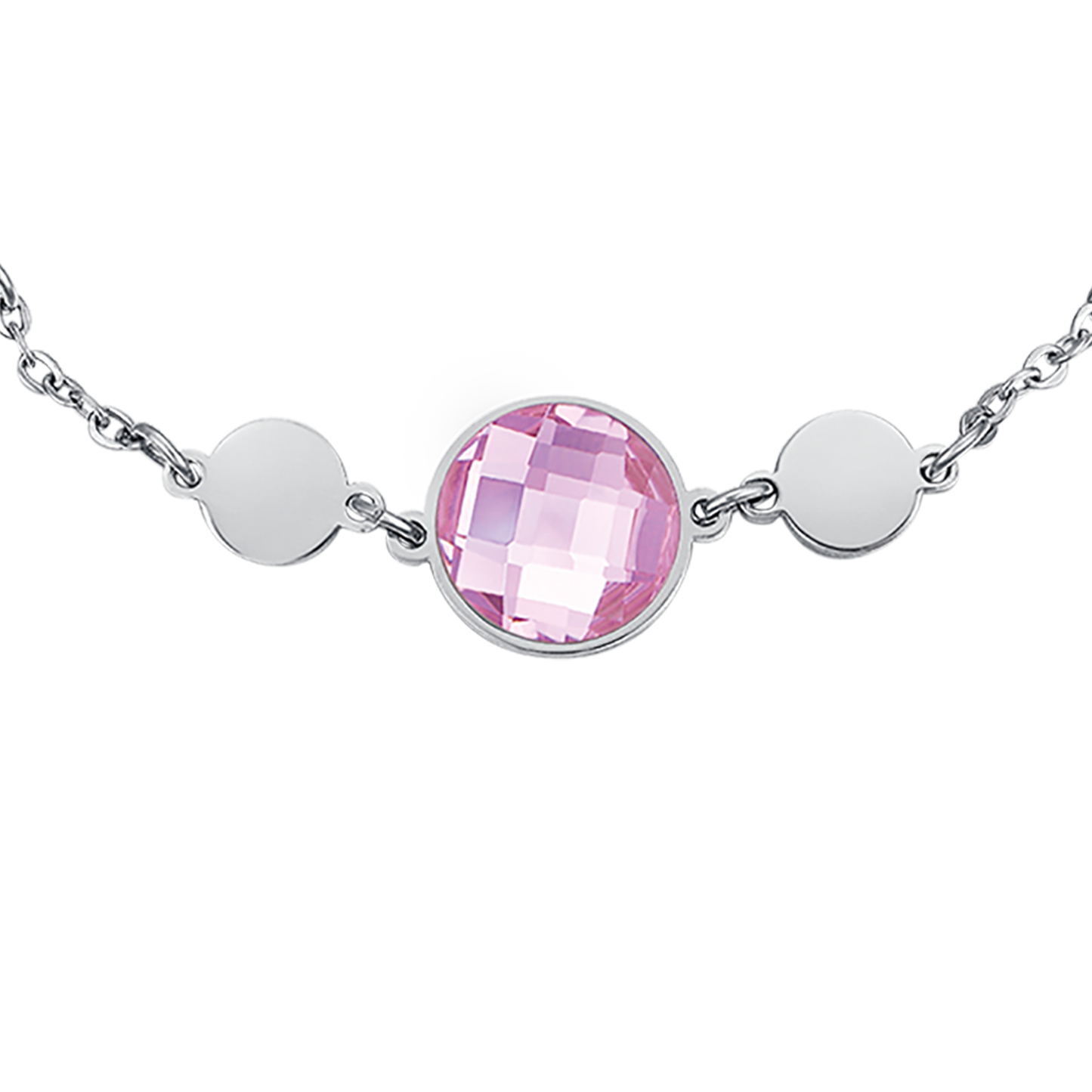 PULSERA DE ACERO CON PIEDRAS ROSAS