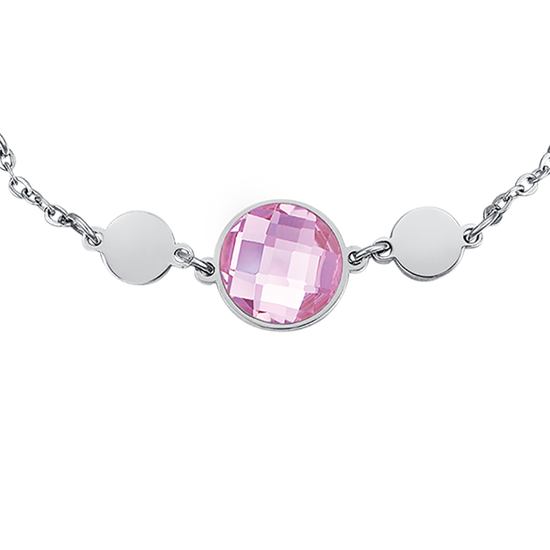 PULSERA DE ACERO CON PIEDRAS ROSAS