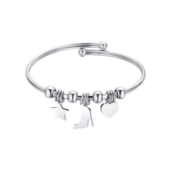 PULSERA DE ACERO CON ESTRELLA, ZAPATO Y CORAZÓN