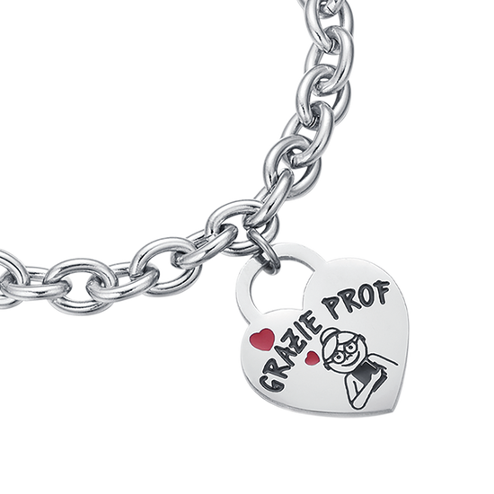 PULSERA DE ACERO PARA SEÑORAS CON CORAZÓN GRACIAS PROF.