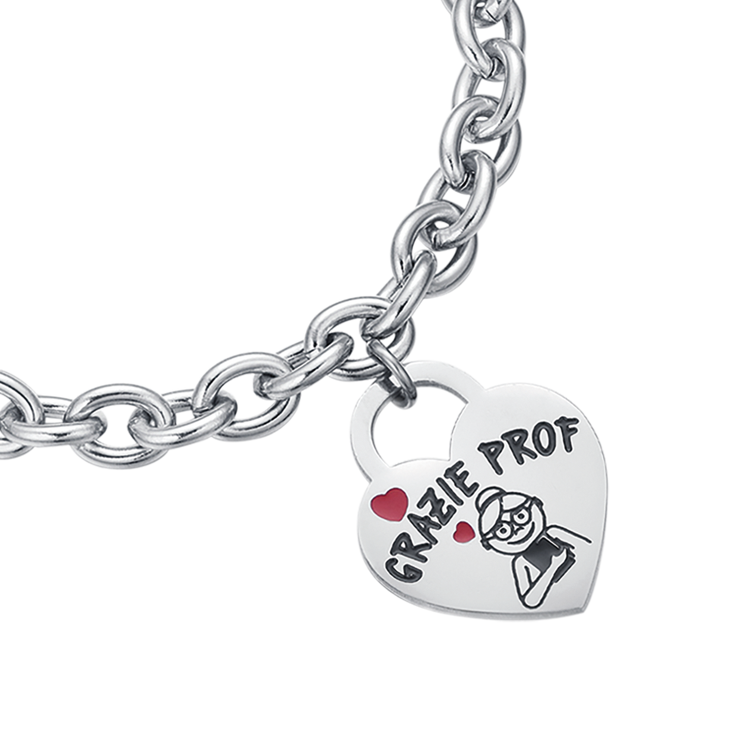 PULSERA DE ACERO PARA SEÑORAS CON CORAZÓN GRACIAS PROF.