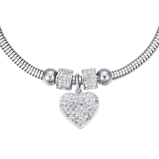PULSERA DE ACERO PARA MUJER CON CORAZÓN Y CRISTALES BLANCOS