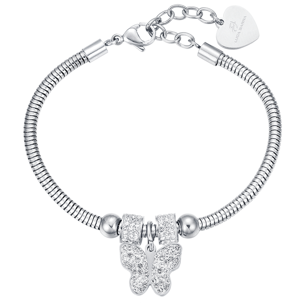 PULSERA DE ACERO PARA MUJER CON MARIPOSA Y CRISTALES BLANCOS