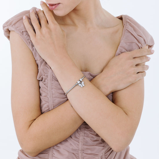 PULSERA DE ACERO PARA MUJER CON MARIPOSA Y CRISTALES BLANCOS