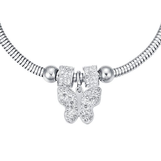 PULSERA DE ACERO PARA MUJER CON MARIPOSA Y CRISTALES BLANCOS