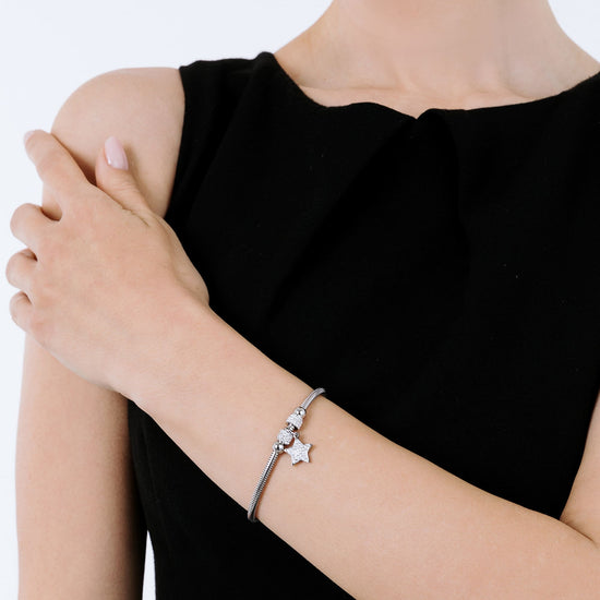 PULSERA DE ACERO ESTRELLA PARA MUJER CON CRISTALES BLANCOS