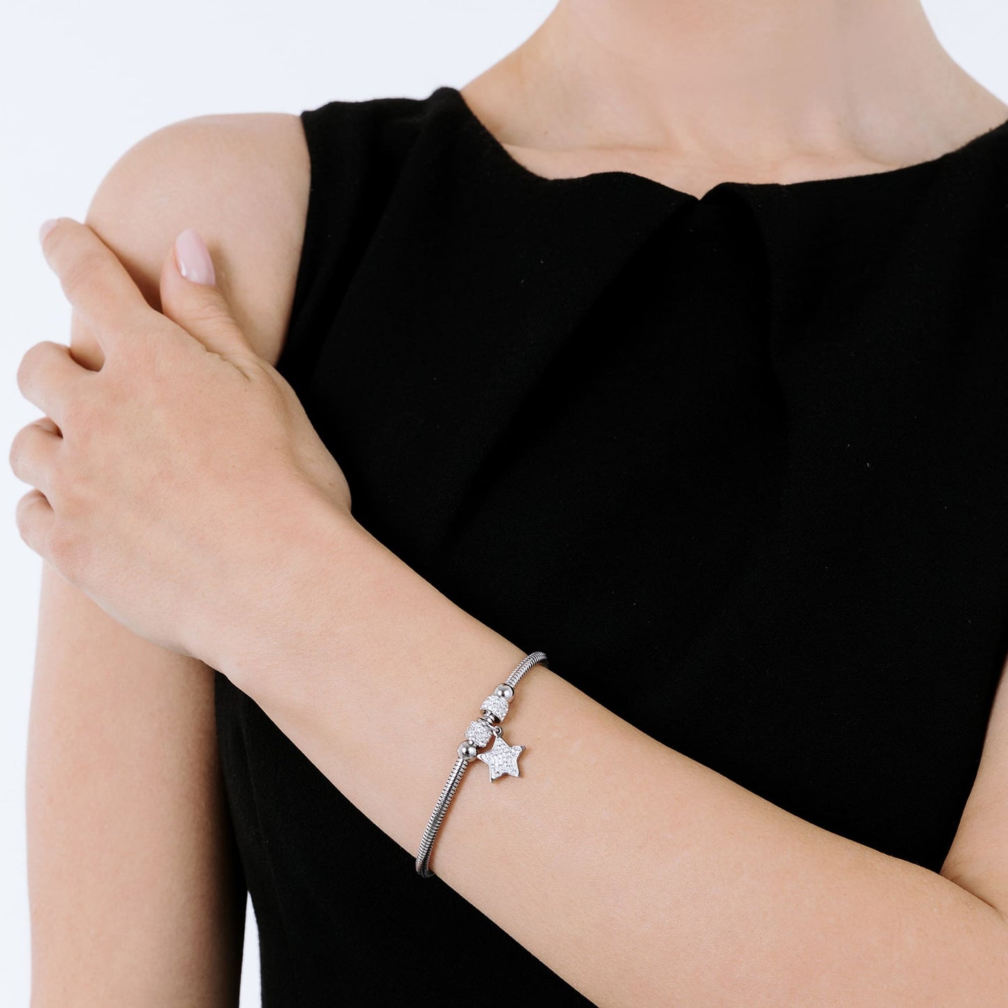 PULSERA DE ACERO ESTRELLA PARA MUJER CON CRISTALES BLANCOS