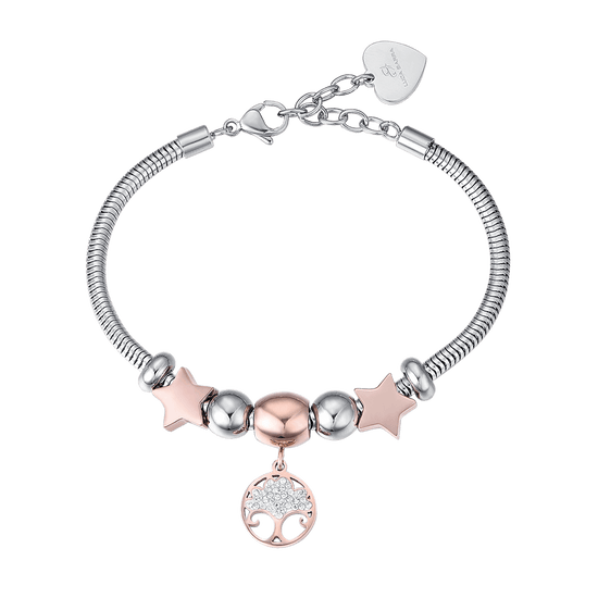 PULSERA DE MUJER EN ACERO INOXIDABLE CON ROSA DE LA VIDA Y CRISTALES BLANCOS Y S Luca Barra