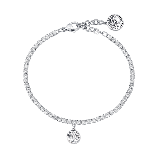 PULSERA DE ACERO CON ÁRBOL DE LA VIDA Y CRISTALES BLANCOS