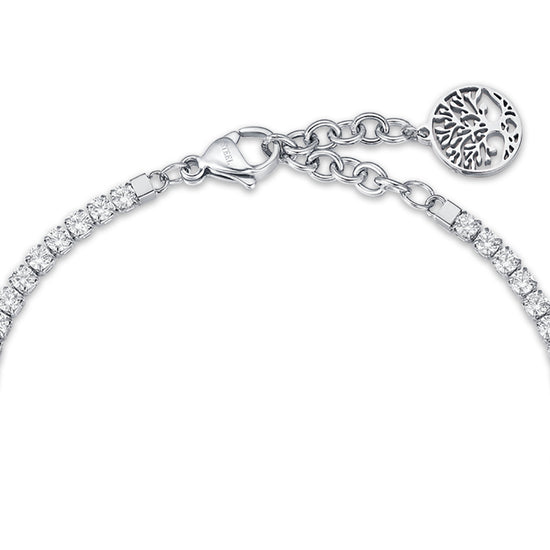 PULSERA DE ACERO CON ÁRBOL DE LA VIDA Y CRISTALES BLANCOS