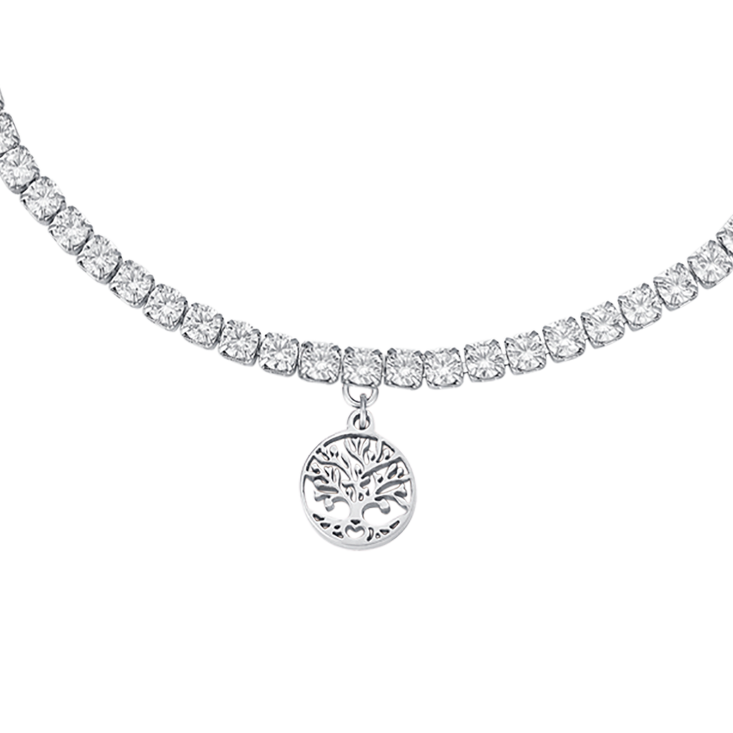 PULSERA DE ACERO CON ÁRBOL DE LA VIDA Y CRISTALES BLANCOS