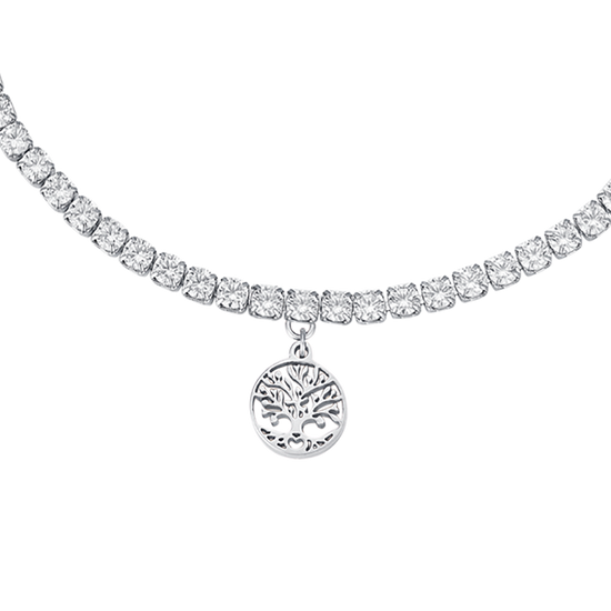 PULSERA DE ACERO CON ÁRBOL DE LA VIDA Y CRISTALES BLANCOS