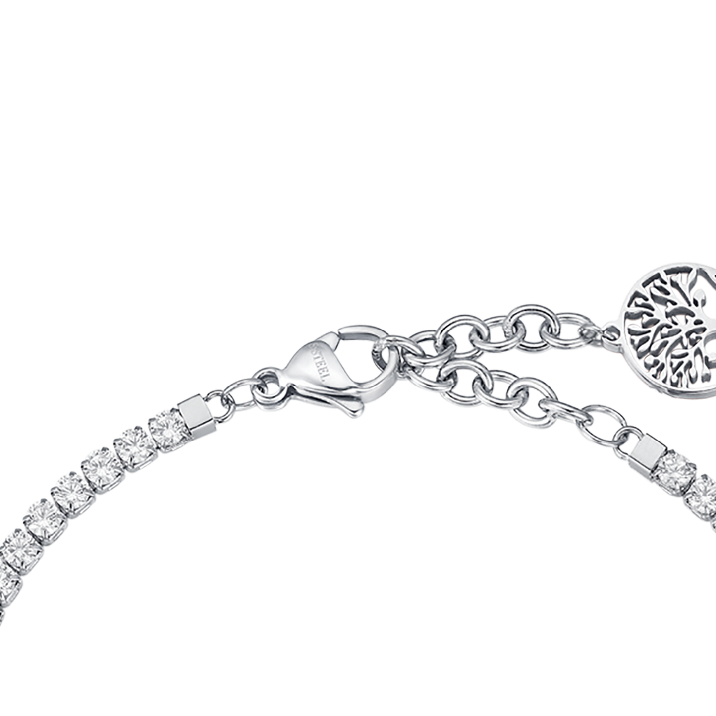 PULSERA DE ACERO CON ÁRBOL DE LA VIDA Y CRISTALES BLANCOS