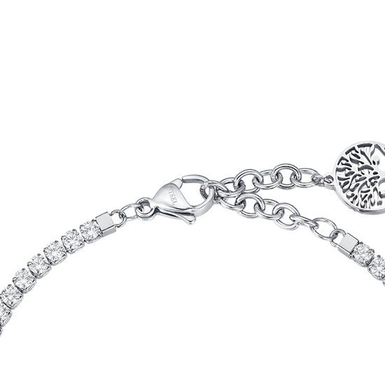 PULSERA DE ACERO CON ÁRBOL DE LA VIDA Y CRISTALES BLANCOS