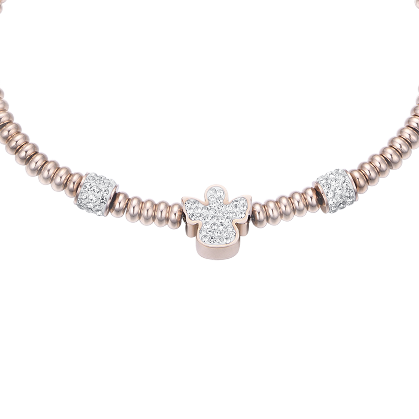 BRACCIALE IN ACCIAIO IP ROSE CON ANGELO CON CRISTALLI BIANCHI