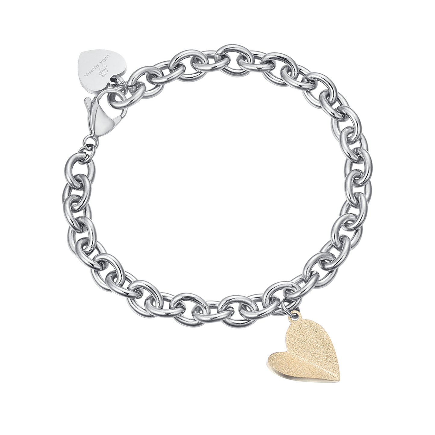 PULSERA DE ACERO CON CORAZÓN DE ORO IP