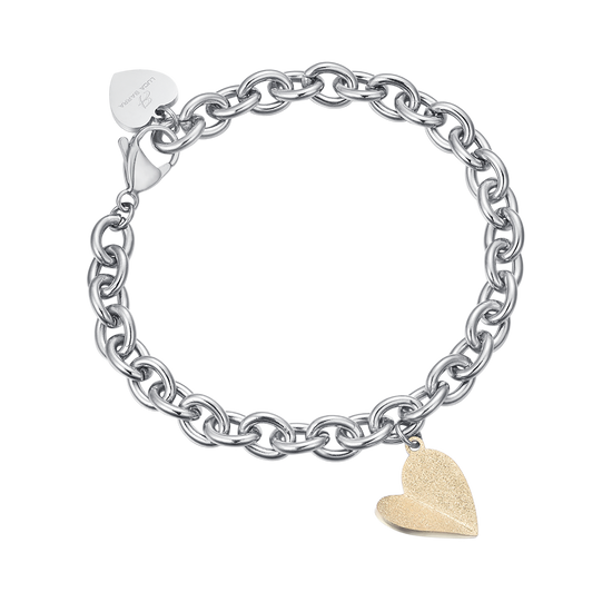 PULSERA DE ACERO CON CORAZÓN DE ORO IP
