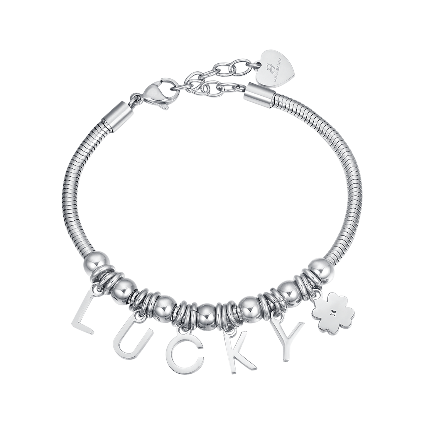PULSERA DE ACERO CON AMULETOS DE LA SUERTE