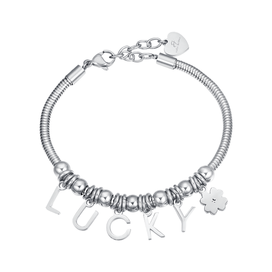 PULSERA DE ACERO CON AMULETOS DE LA SUERTE