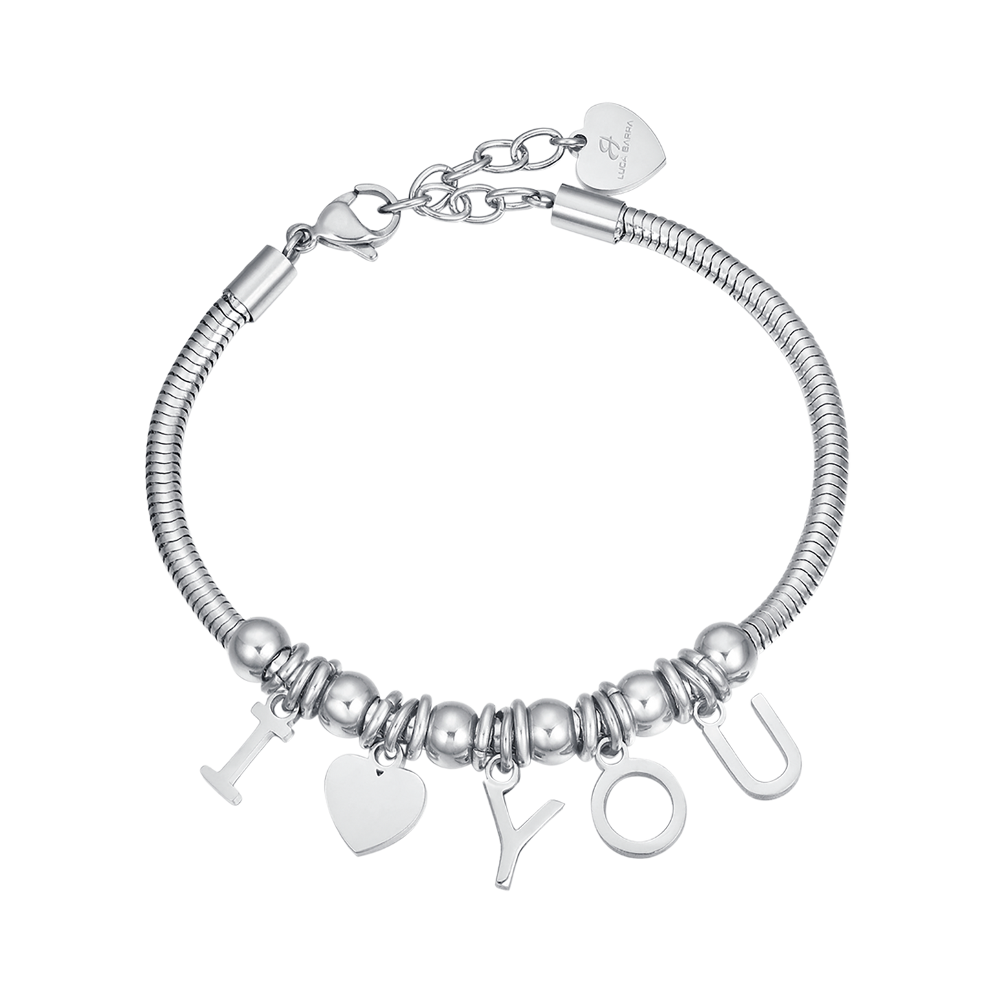 BRACCIALE IN ACCIAIO CON CHARMS I LOVE YOU