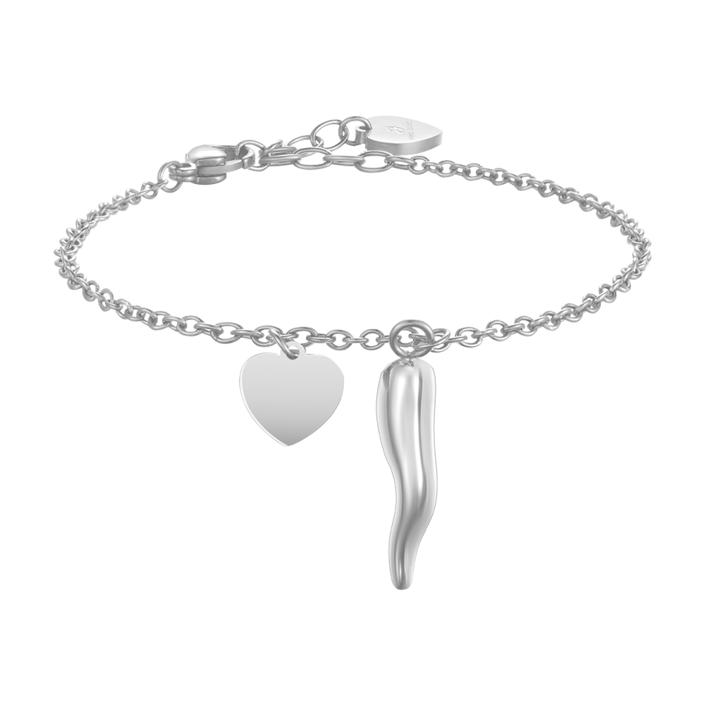 PULSERA DE ACERO PARA MUJER CON CORAZÓN Y CUERNO